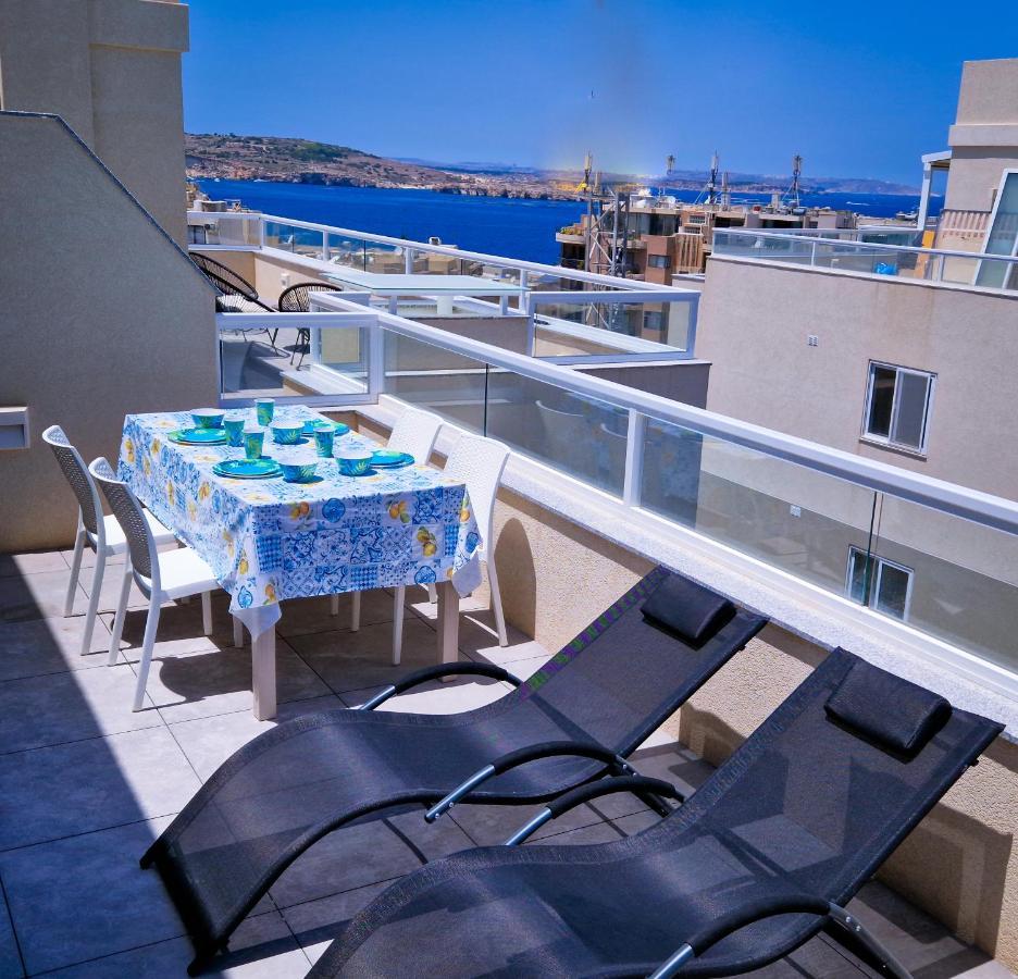 Sea View New Penthouse Terrace & Garage Parking Leilighet San Pawl il-Baħar Eksteriør bilde